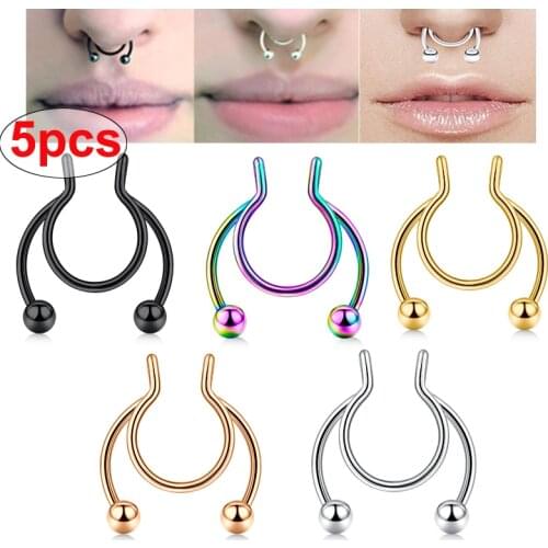 Punk Stainless Steel Nose Ring Clip Lip Ring Earrings Spiral Hook Artificial Septum Body Piercing Jewelry Nose Rings New Style