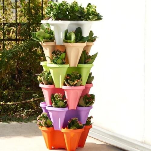 A Set Stack-up Type Stereoscopic Flower Pot Plastic Stackable Vertical Flower Plant Pot For Garden Home D1