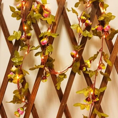 Novelty 2M Rose Flower Fairy Lights Artificial Ivy Garland Copper Light Strings for Bouquets Wedding Bedroom Decorations