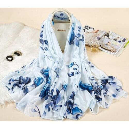 90*180CM New Korean Version of Flower Elegant High-end Imitation Silk Scarf Female Decorative Shawl Sunscreen Beach Towel