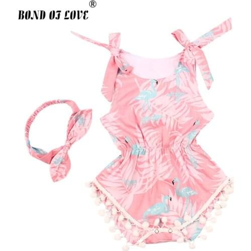 Baby Girl Clothes 2019 Cotton Sleeveless Baby Romper Headband Set Pink Cartoon Pattern Infant Jumpsuit New Born Baby Clothes
