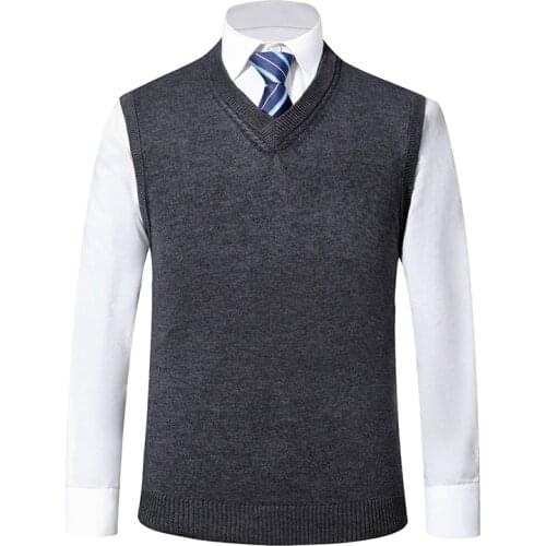 Autumn Mens Wool V-neck Vest Classic Style Business Casual Solid color Knitted Vest Sweater Male Brand Clothing