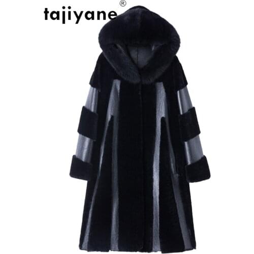 Real Coat Fur Winter 100% Wool Jacket Woman Genuine Sheepskin Coats Female Fox Fur Collar Hooded Parkas Abrigo TN762