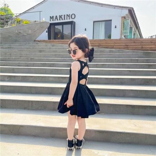Fashion Kids Girls Dress Wedding Party Vestidos Children Clothing Classic Black Casual Outfit for 1-7Ys Baby Toddler