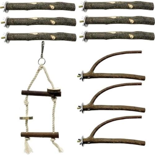 Pet Parrot Bird Standing Stick Bird Standing Platform Rack Toy Bird Parrot Perch Stand Set Wooden Bird Supplies For Bird Cage