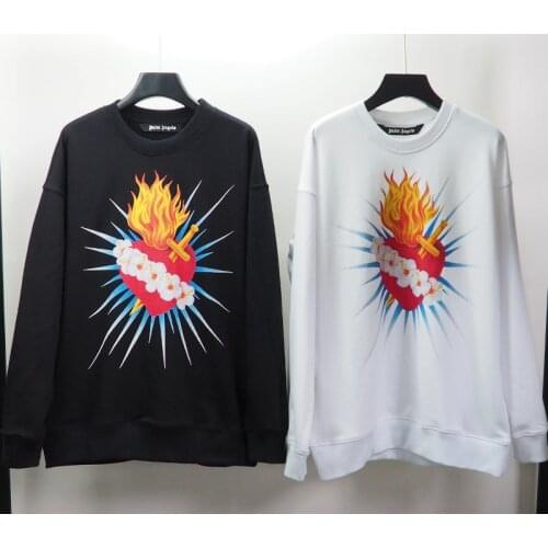 Palm Angels 21SS Letters Logo Long Sleeve Crewneck Casual Sweatshirt for flame angel pattern Streetwear Boyfriend Gift 7010