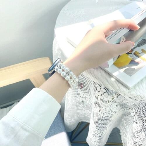 Luxury Stretchy Pearl Beaded Strap for Apple Watch Band SE6 5 4 3 2 1 Agate Correa for iWatch Women Jewelry 42mm/44mm 38mm/40mm