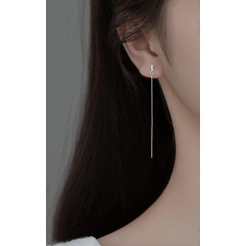 Slim 100% Real. 925 Sterling Silver Fine Jewelry Crystals 4A+ CZ chain Piercing ear earrings Long For Party Engagement C-G9648