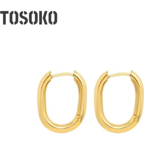 TOSOKO Stainless Steel Jewelry Christmas Retro Geometry U-Shaped Earrings Womens Winter Fashion Earrings BSF353