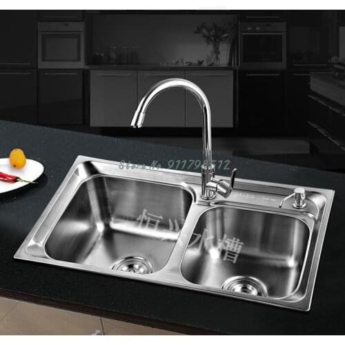 Thickened Kitchen 304 Stainless Steel Double Large Sinks, One-piece Stretched Dishwashing Dishwashing Basin, Deepening Sink