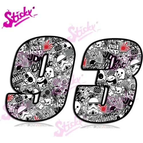 STICKY 93 Number Bomb Skull Vinyl Decal Sticker Car Auto Motocross Racing Laptop Trunk Skateboard PVC