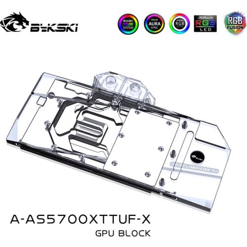Bykski Water Block use for ASUS TUF3 RX5700XT O8G GAMING OC / Full Cover Copper Radiator Block / 3PIN 5V A-RGB / 4PIN 12V RGB