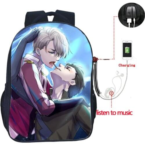 High Quality YURI on ICE USB Charge Travel Shoulder Backpack Fashion Men Women Laptop Bags Beautiful Students School Bookbags
