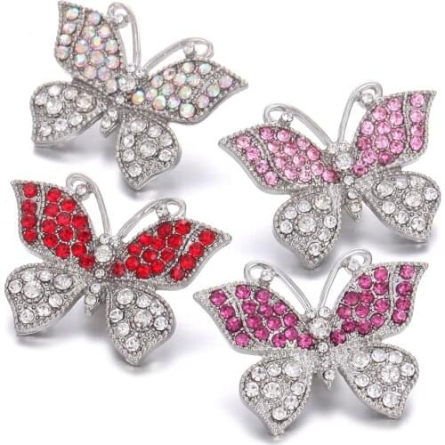6pcs/lot High Quality 18mm Snap Jewelry Rhinestone Butterfly 18mm Snap Buttons Jewelry Fit 18mm Leather Snap Bracelets Jewelry