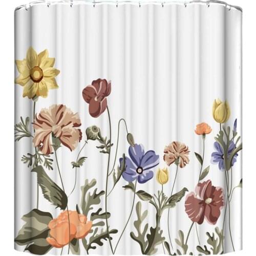 60% Hot Sale 1 Set Shower Curtain Exquisite Pattern Waterproof Polyester Rustic Shower Curtain with 12 Hooks for Bathroom