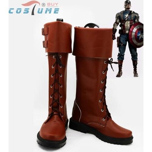 Captain Cosplay America Steve Rogers PU Brown Halloween Cosplay Boots Shoes Customized Size