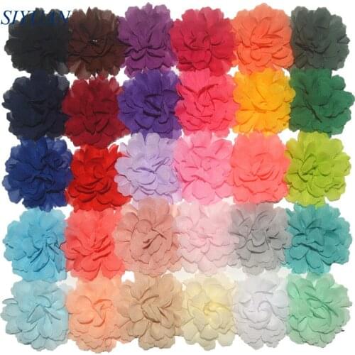 50pcs/lot 7.5cm Small Size High Quality Chiffon Flower woman Headband HairPin Accessories 30 Color for Choose TH246