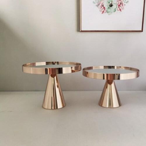 Gold Cake Stand Mirror Top Round Ornate Metal Plateau Riser Cupcake Display Dessert Plates for Wedding Event