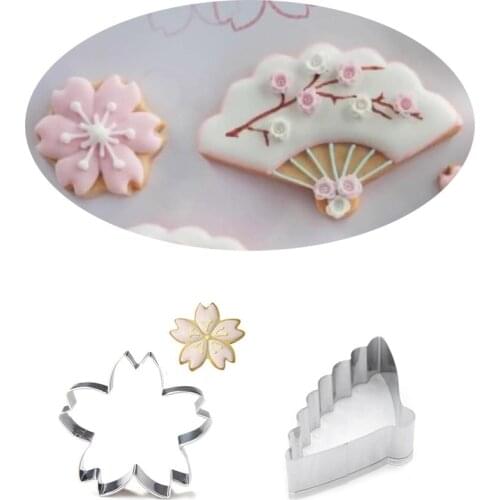 1pcs patisserie Cherry Blossoms Fan Stainless Steel Cookie Cutter Fondant Cake Tool Biscuit Mold Pastry Shop Bakeware Mould