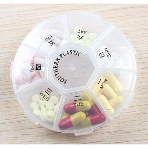1pc Portable Round Pill Box 7 Days Medicine Container light Drugs Capsules Case One Week Holder Storage Organizers