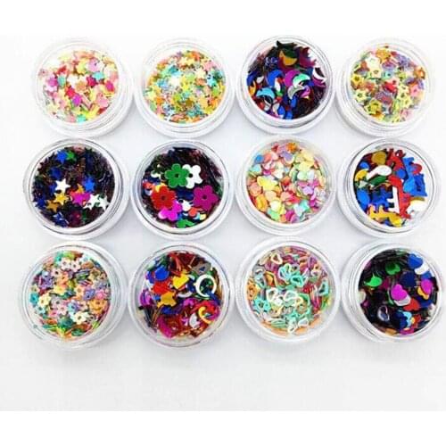 12pcs Sequins Stars Hearts Moon Metallic Nail Body Art Glitter Nails Paillette Flakes Decor Makeup Accessories Diy Craft Tools