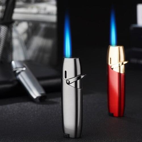 2021 New Simple Mini Portable Lady Metal Jet Blue Flame Gas Butane Lighter Outdoor Windproof Zinc Alloy Smoking Accessories