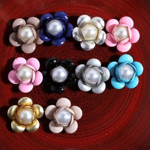 30pcs/lot Bulk Decorative Metal Flatback Buttons for Girls Hair Accessories Shiny Alloy Pearl Buttons for Wedding Embellishment