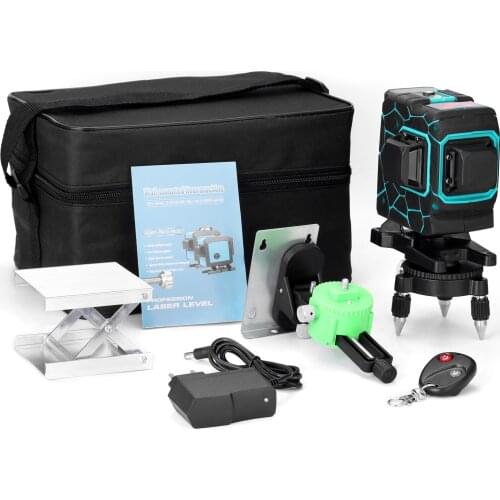 3D 12 Lines Laser Level Tool Vertical Horizontal Lines with 3° Self-leveling Function with 1.5M 3-Heights Alloy Extension Bar