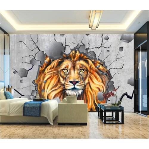 Custom photo 3d wallpaper Zoo golden lion brick wall Childrens room home decor 3d wall murals wallpaper for walls 3 d