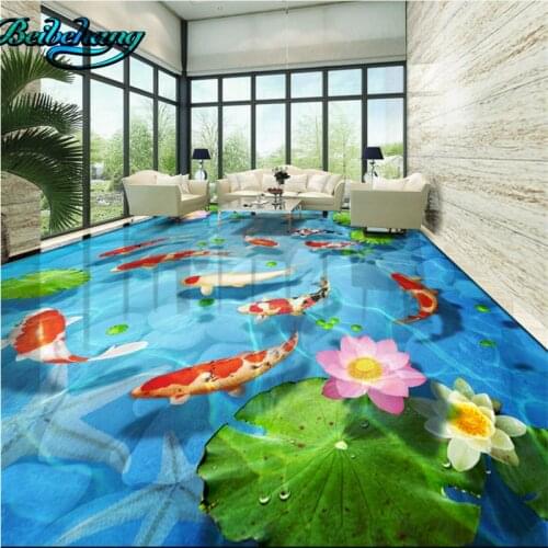 Beibehang 3D cobbled lotus leaf lotus carp carpets floor tiles design custom wallpaper mural decoration