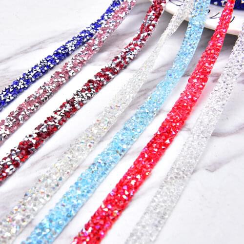 5 Yard/Lot 1 Cm Wide Hotfix Tape Rhinestone Trim Mesh Strass Chain Crystal Diy Bridal Applique Garment Wedding Dress Decoration