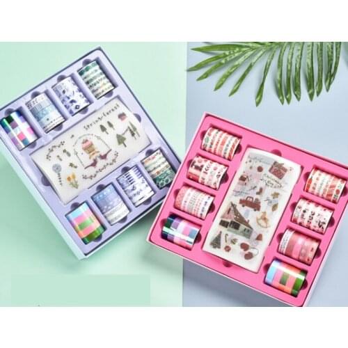 60 Pieces Gift Box Package Cartoon Tape Sticker Set DIY Scrapbooking Journal Office Staionery Gold Tape Students Birthday Gift