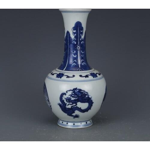 Antique QingDynasty porcelain vase,Blue and white dragon and phoenix bottle,Hand-painted crafts,Decoration,Collection&Adornment