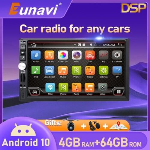 Eunavi 2 Din Android 10 Car Radio Multimedia Stereo Player 7 inch Screen Universal Headunit RDS Bluetooth Navigation GPS no DVD