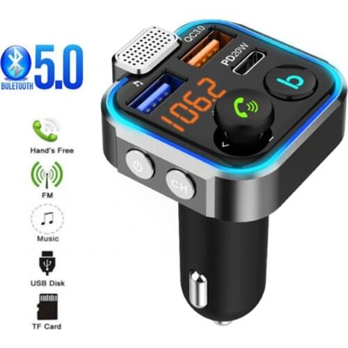 Car Bluetooth 5.0 FM Transmitter Car Music Player Deep Bass Hi-Fi Sound Radio Adapter Dual USB 20W Quick Charger Car Accessories