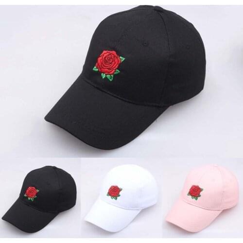 Red Rose Flower Embroidery Baseball Cap Women Snapback Cap Spring Summer Sun Hats Fashion Female Hip Hop Hats Casquette