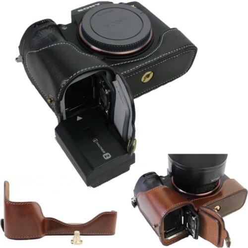 Retro Real Leather Camera Half Case Bottom Bag Cover for Sony A7 III A7R3 A7R III A7R Mark 3 A7RM3 A7III A9 With Battery Opening