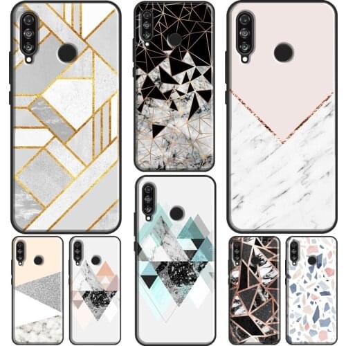 Geometric Marble Silicone Case For Huawei P30 P40 P20 Lite Mate 10 20 Pro P Smart 2019 Z 2021 Phone Cover