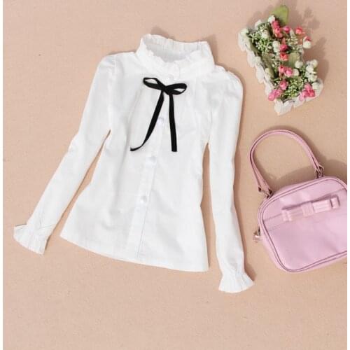 Big Kids School Uniform Cotton Format Teenage Baby Clothes Turn-Down Collar Full Sleeve White Blouses & Shirts Girls Top 2-15 Y