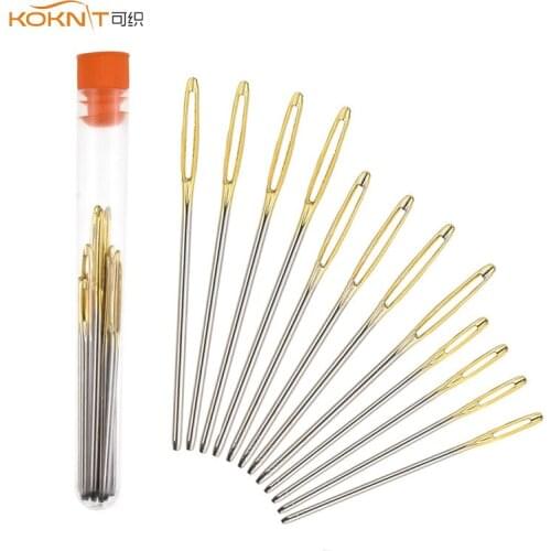 KOKNIT 12pcs/lot Large Eye Needles Blunt Gold Tail Stainless Steel Wool Sewing Embroidery Tapestry 5.2-7cm Sewing Needles Tool