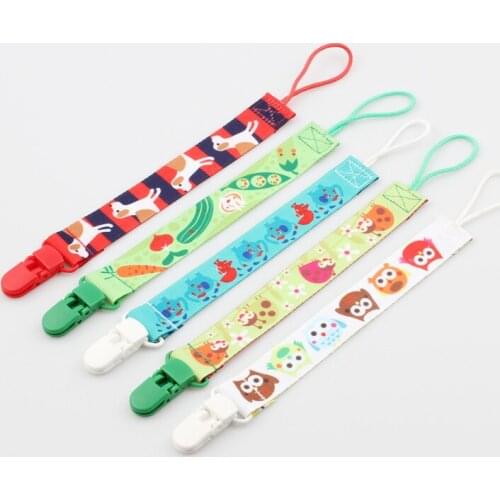 2PCS Baby Pacifier Chain Safe Plastic Clips Fabric Cartoon Prints Dummy Soother Nipple Holder Baby Teether Clips