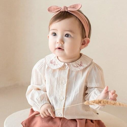Korean Autumn New Style Long Sleeve for Children Shirt Embroidered Doll Collar Shirt Baby Short Coat Baby Girl