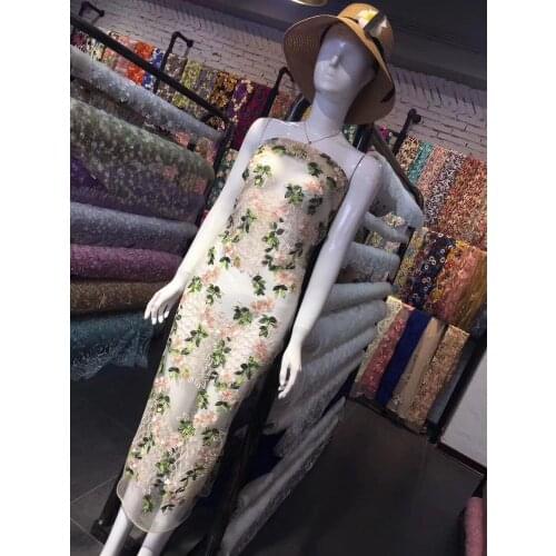 Nice looking 3d french net lace fabric SYJ-20884 for wedding dress pretty african cord lace fabric