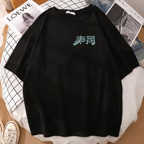 Creative Green Kanji Sushi Printed T Shirts MenS Summer 2021 Loose Soft Clothing Tee Brand Slim T Shirts Brand Fit T Shirt Men