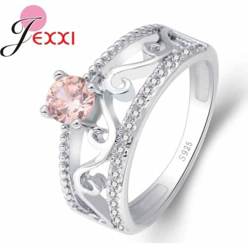 Paved Micro AAAA Prong Setting Round Pink White Clear CZ Rings Wedding Engagement Party Jewelry 925 Sterling Silver