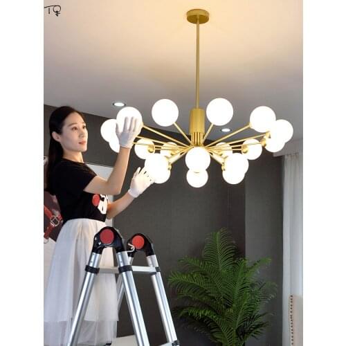 Nordic Design Modern Magic Bean Chandelier Lighting for Living Room Gold Black Glass Ball LED Suspension Luminaire Restaurant