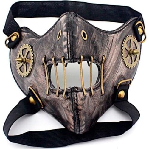 2020 New Steam Punk Gear Masks Gothic Punk Accessory Night Club Mask Performance Masks Hip Pop Brown Gearwheel Rivet Mask