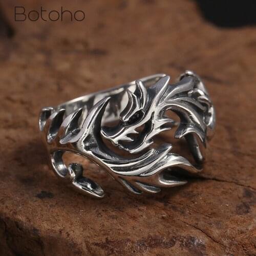 925 Sterling Silver color Domineering Dragon Men Ring Wide 16mm Opening Vintage Thai Silver Ring Jewelry Send Boyfriend Gift