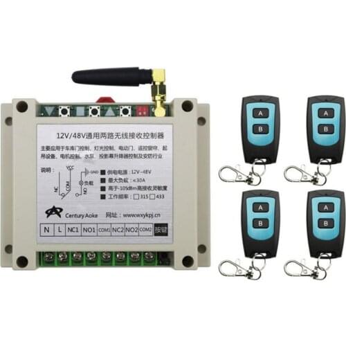 New DC12V 24V 36V 48V 10A 2CH Radio Controller RF Wireless Relay Remote Control Switch 315 MHZ 433 MHZ 4 Transmitter+1 Receiver