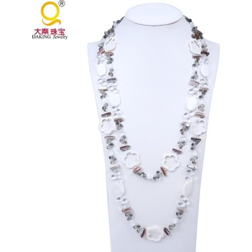 Unique fashion handmade sea shell necklace transparent waterdrop glass bead necklace long necklace long jewelry for women
